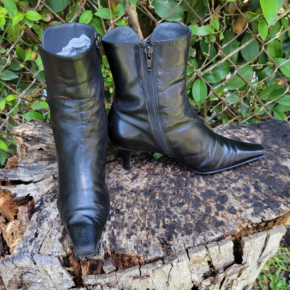 Vintage SWS Mid Calf Boots/Black Genuine Leather Zipper Boots Size 5M